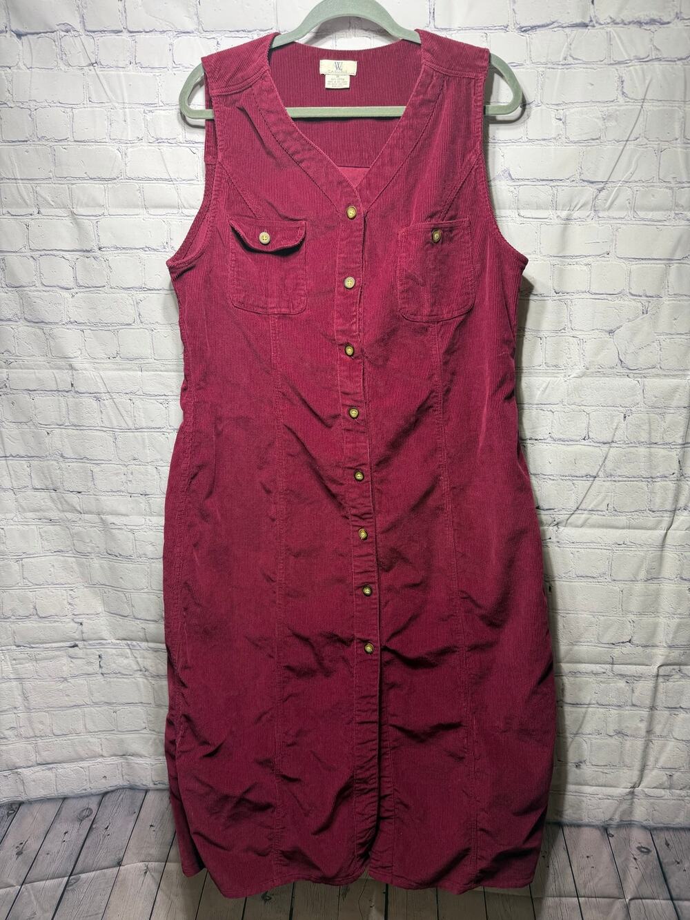 Corduroy VTG Overall Jumper Dress Burgundy Size M Button Front Casual